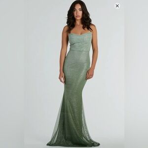 Green Ombre Glitter Mermaid Gown NWT- Windsor Sold Out!
